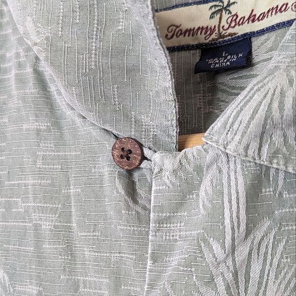 Tommy Bahama Sage Green Silk Short Sleeve Button Down Shirt size Men's L - Picture 7 of 9